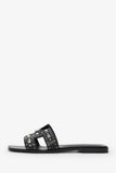 Hermes Black Leater Studded Oran Sandals Size 38