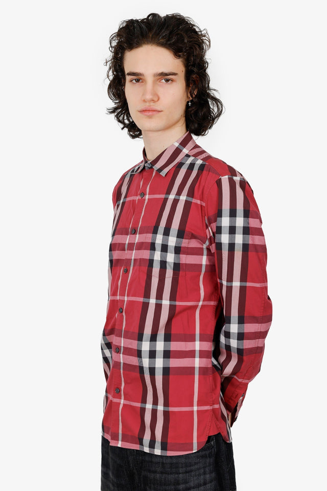 Burberry Red Cotton Button Down Shirt Size L Mens