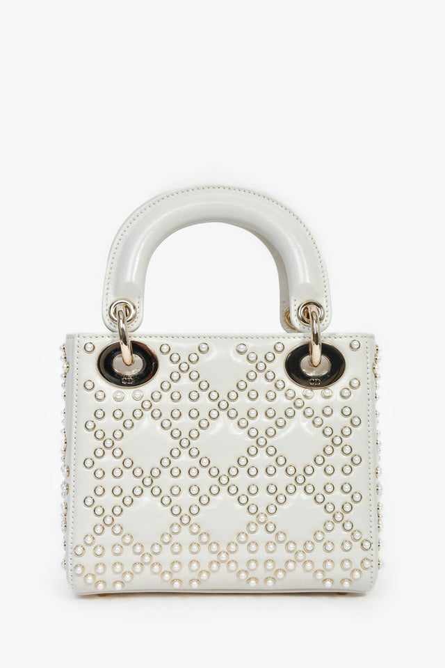 Christian Dior 2023 White Leather Pearl Mini Lady Dior