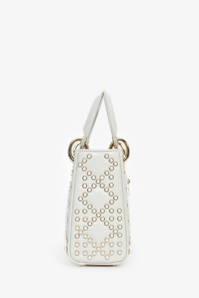 Christian Dior 2023 White Leather Pearl Mini Lady Dior