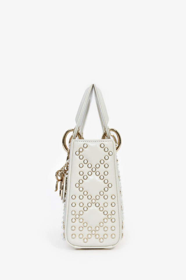 Christian Dior 2023 White Leather Pearl Mini Lady Dior