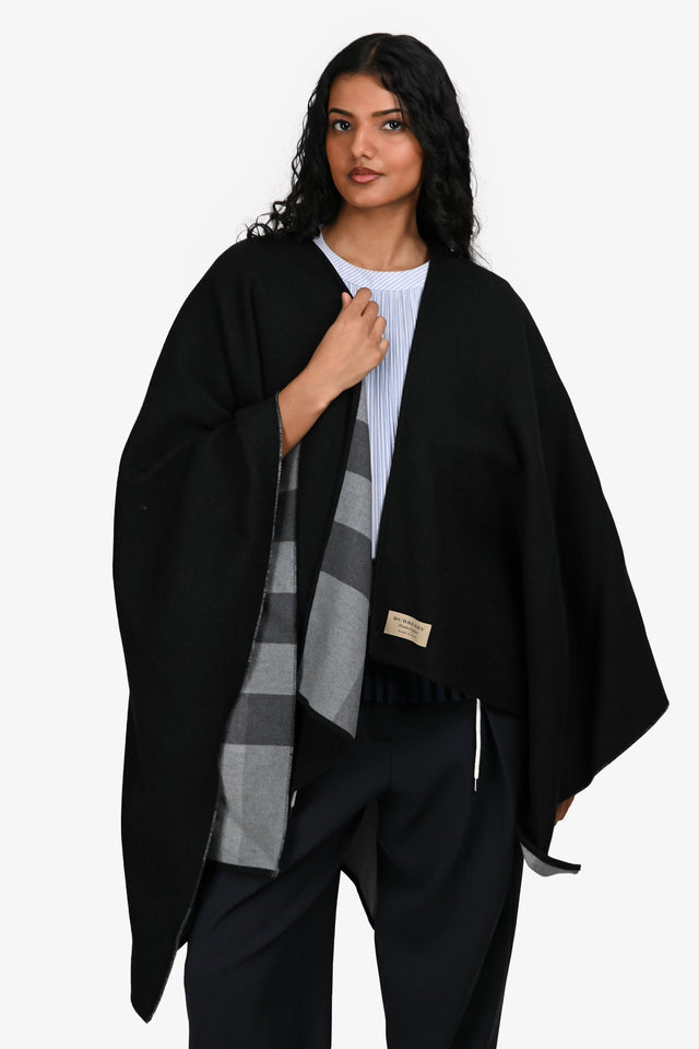 Burberry Black/Grey House Check Wool Shawl