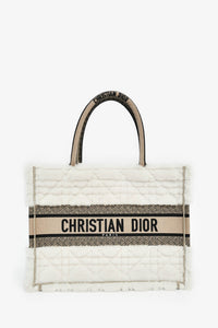 Christian Dior 2023 Ecru Cannage Shearling Taupe Canvas Medium Book Tote