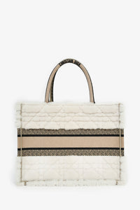 Christian Dior 2023 Ecru Cannage Shearling Taupe Canvas Medium Book Tote