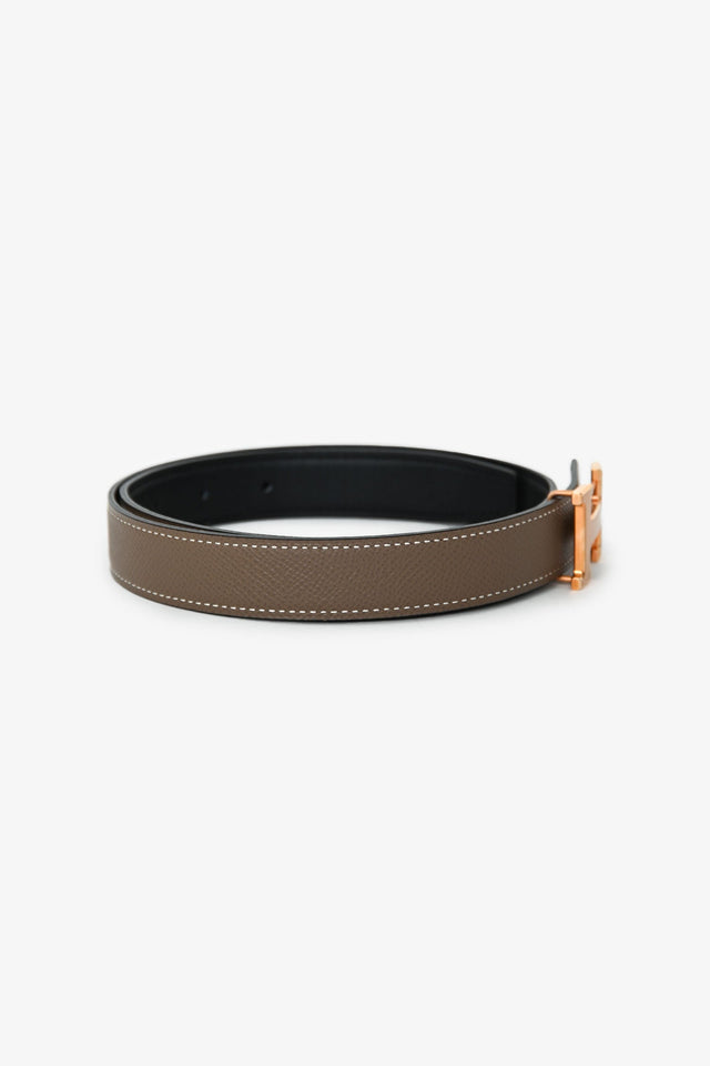 Hermes 2021 Étoupe/Noir Leather Mini Constance Reversible Belt 24mm Size 70