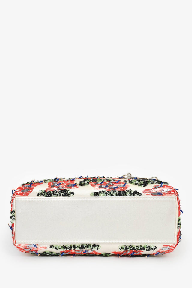 Christian Dior 2014 Cream Satin Multi Sequin Mini Lady Dior Top Handle with Strap