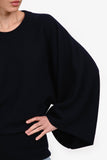 Hermes Navy Cashmere Long Sleeve Wide Sleeve Sweater Size 38