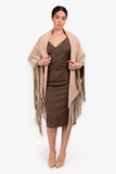 Hermes Beige Cashmere Leather Fringe Shawl One Size