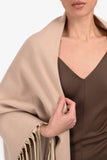 Hermes Beige Cashmere Leather Fringe Shawl One Size