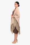 Hermes Beige Cashmere Leather Fringe Shawl One Size