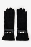 Hermes Black Suede Jade Gloves With Strap