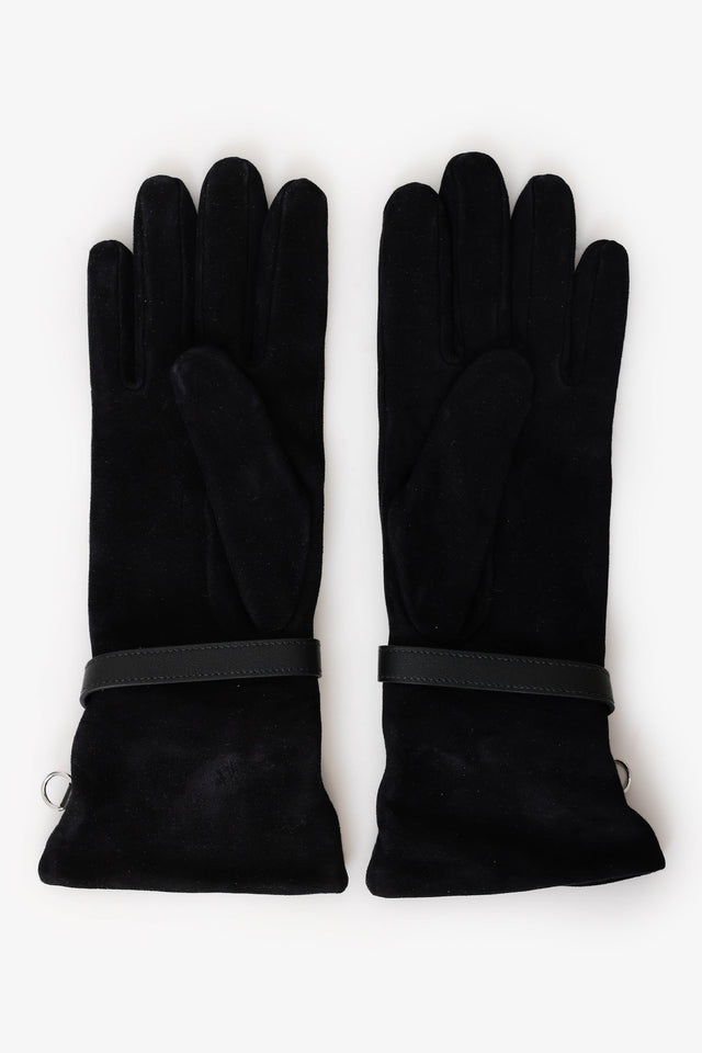Hermes Black Suede Jade Gloves With Strap
