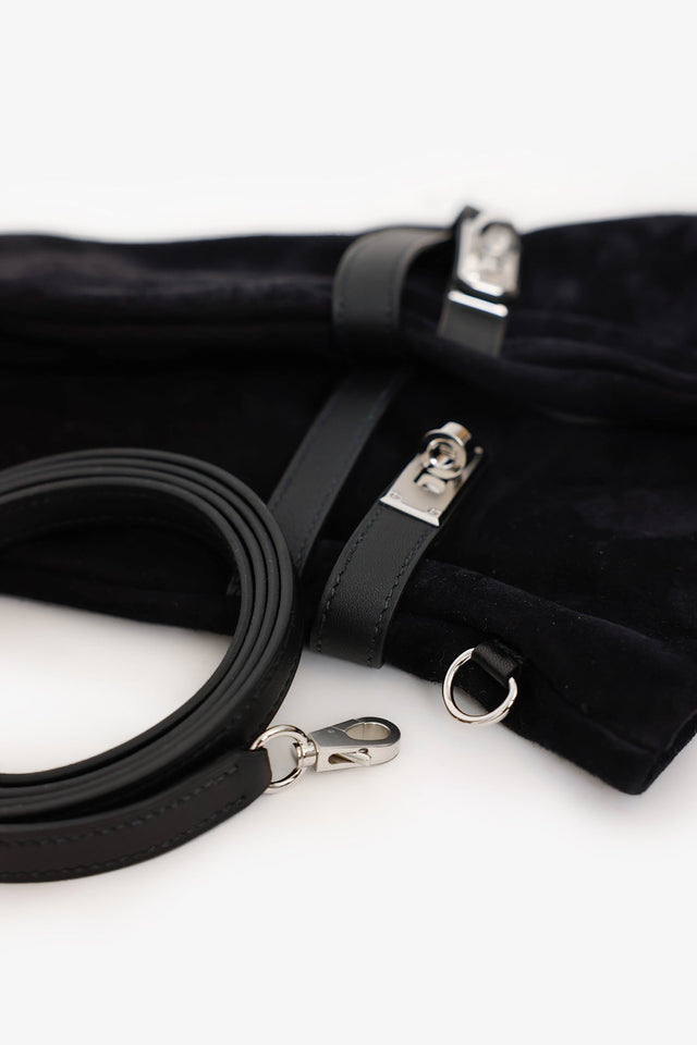 Hermes Black Suede Jade Gloves With Strap