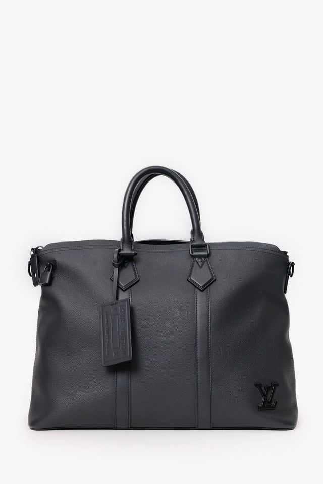 Louis Vuitton Black Grained Calfskin Aerogram LV Lock It Tote Bag With Strap