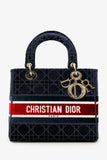 Christian Dior 2021 Blue Velvet 'Cannage D-Lite' Medium Bag With Strap