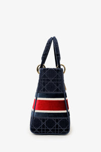 Christian Dior 2021 Blue Velvet 'Cannage D-Lite' Medium Bag With Strap