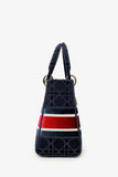 Christian Dior 2021 Blue Velvet 'Cannage D-Lite' Medium Bag With Strap
