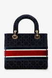 Christian Dior 2021 Blue Velvet 'Cannage D-Lite' Medium Bag With Strap