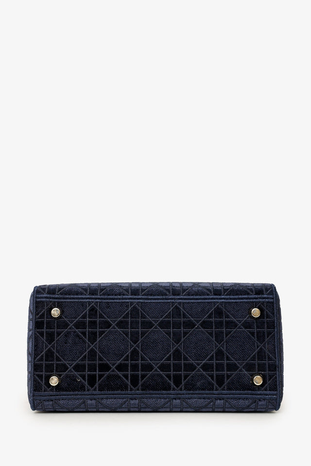 Christian Dior 2021 Blue Velvet 'Cannage D-Lite' Medium Bag With Strap