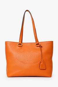 Prada Orange Leather Vitello Daino Tote Bag