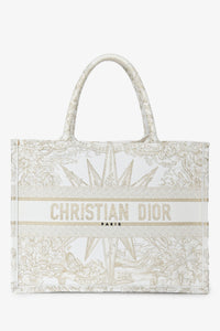 Christian Dior 2022 Metallic & White Canvas Medium Book Tote
