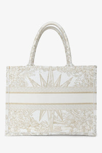 Christian Dior 2022 Metallic & White Canvas Medium Book Tote