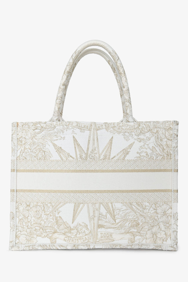Christian Dior 2022 Metallic & White Canvas Medium Book Tote