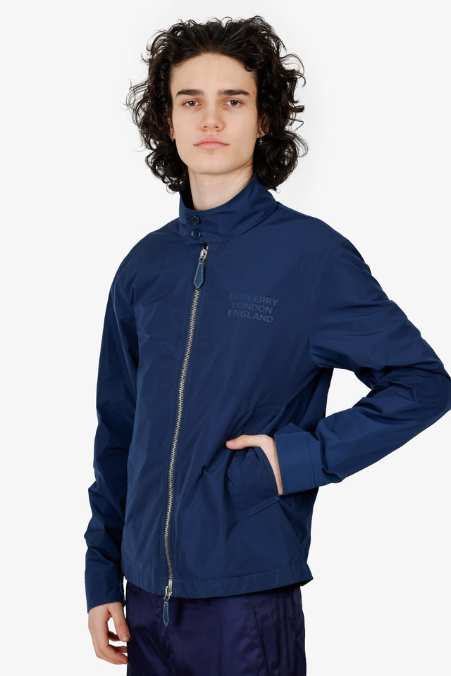 Burberry Navy Logo Print Zip-up Jacket Size S Mens