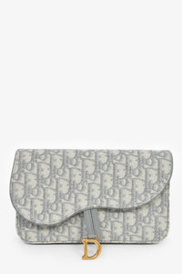 Christian Dior 2023 Grey Oblique Canvas Medium Saddle Pouch With Chain