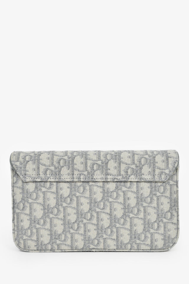 Christian Dior 2023 Grey Oblique Canvas Medium Saddle Pouch With Chain