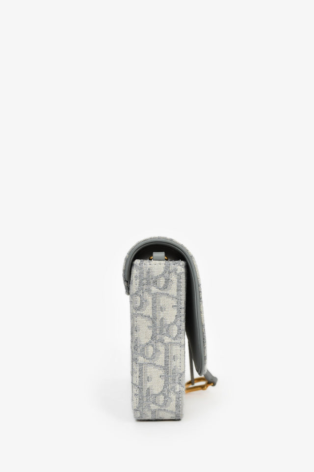 Christian Dior 2023 Grey Oblique Canvas Medium Saddle Pouch With Chain