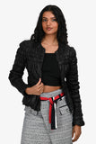Burberry Prorsum Black Leather Ruched Zip-Up Leather Jacket Size 38