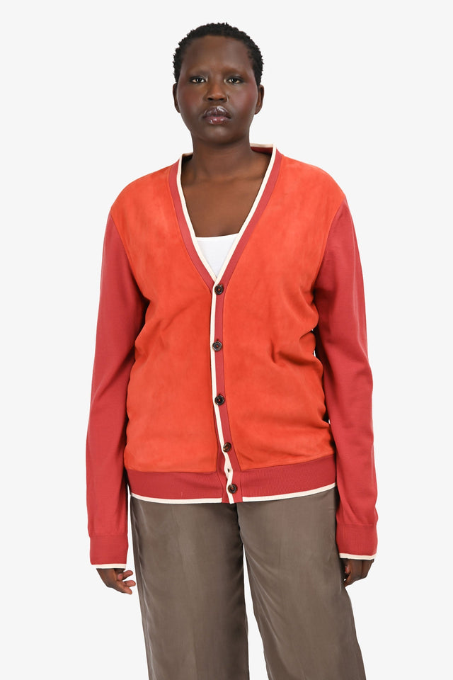 Hermes Orange Suede Leather/Wool Trim Detailed igan Size XL Men