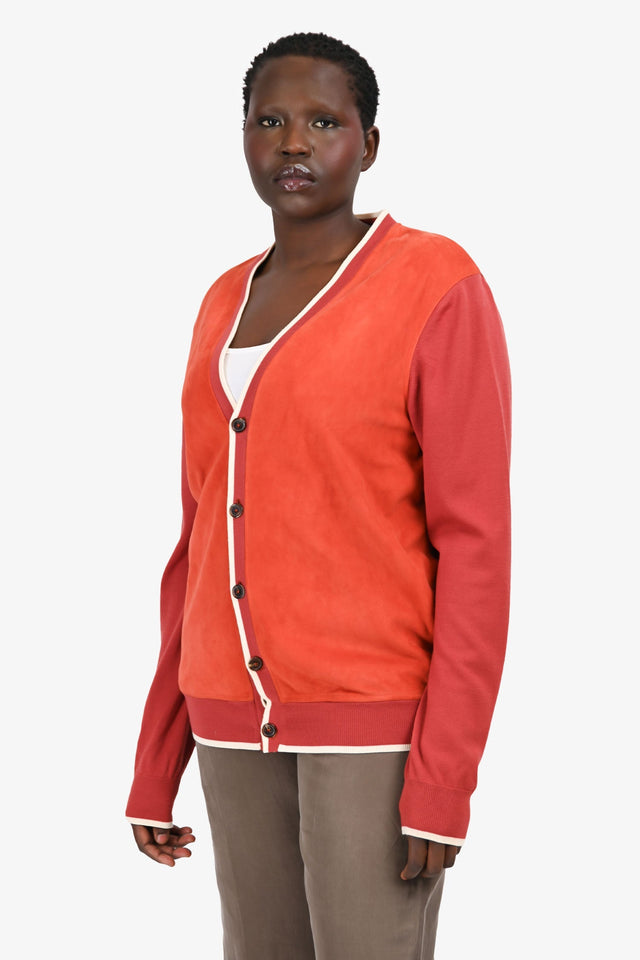 Hermes Orange Suede Leather/Wool Trim Detailed igan Size XL Men