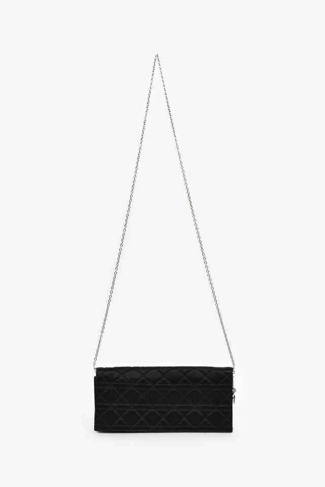 Christian Dior 2008 Black Satin Cannage Clutch On Chain