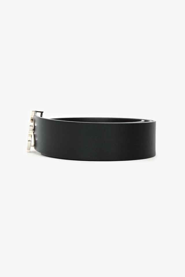 Burberry Black/Brown Reversible Leather Silver Tone 'TB' Buckle Belt Size 34/85