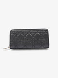 Christian Dior Cannage Zip Around Wallet Black / Gold Lambskin Leather