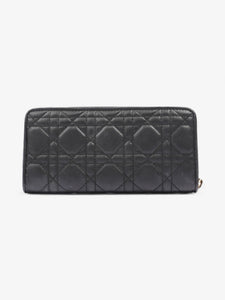 Christian Dior Cannage Zip Around Wallet Black / Gold Lambskin Leather
