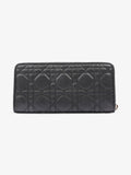 Christian Dior Cannage Zip Around Wallet Black / Gold Lambskin Leather