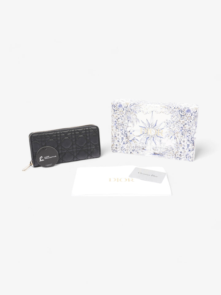 Christian Dior Cannage Zip Around Wallet Black / Gold Lambskin Leather