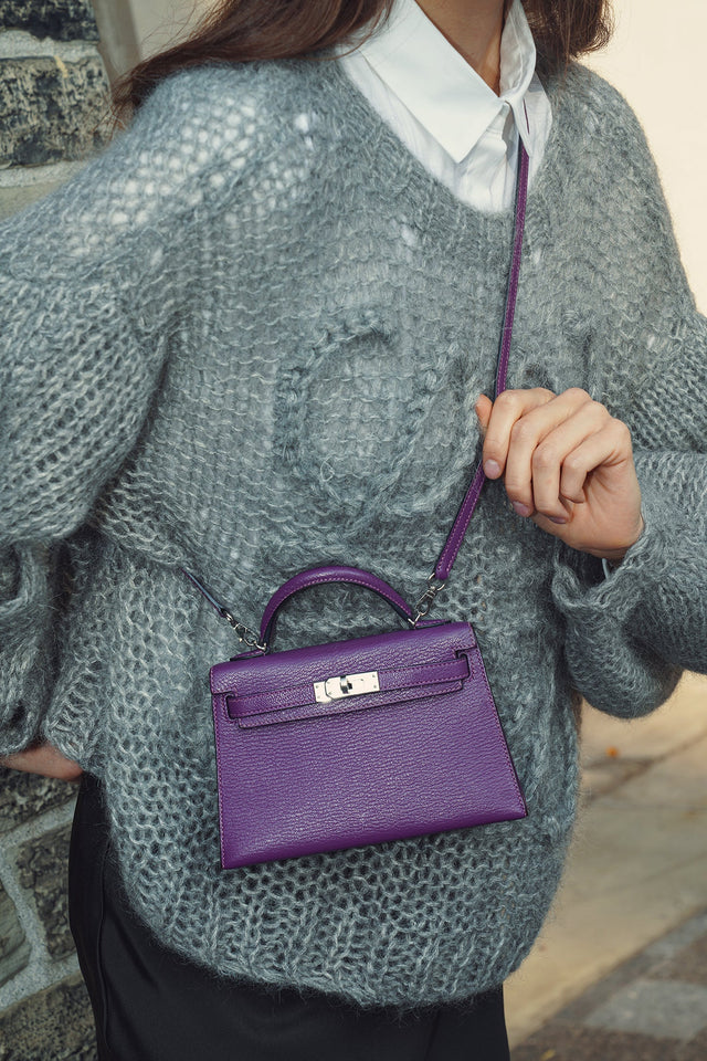 Hermes 2021 Violet/Blue Marine Mysore Chevre Leather Mini Kelly PHW With Strap