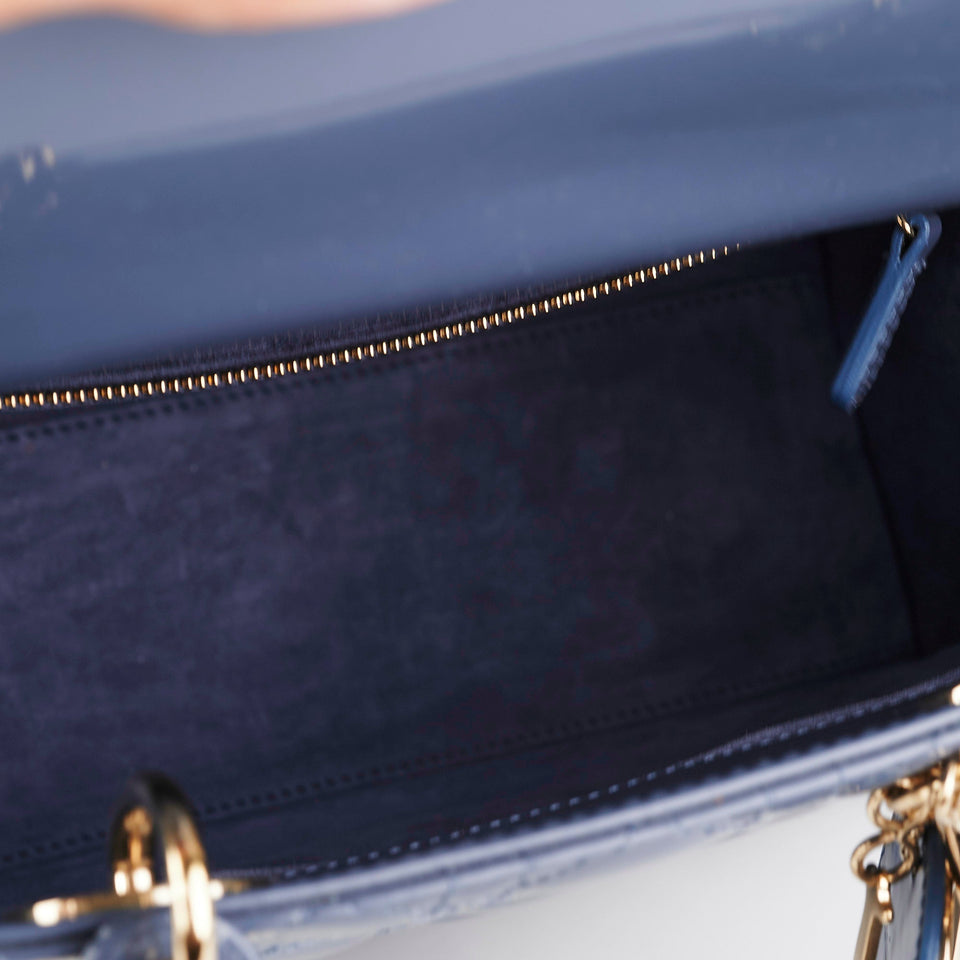 Lady Dior Medium Patent Blue/Grey