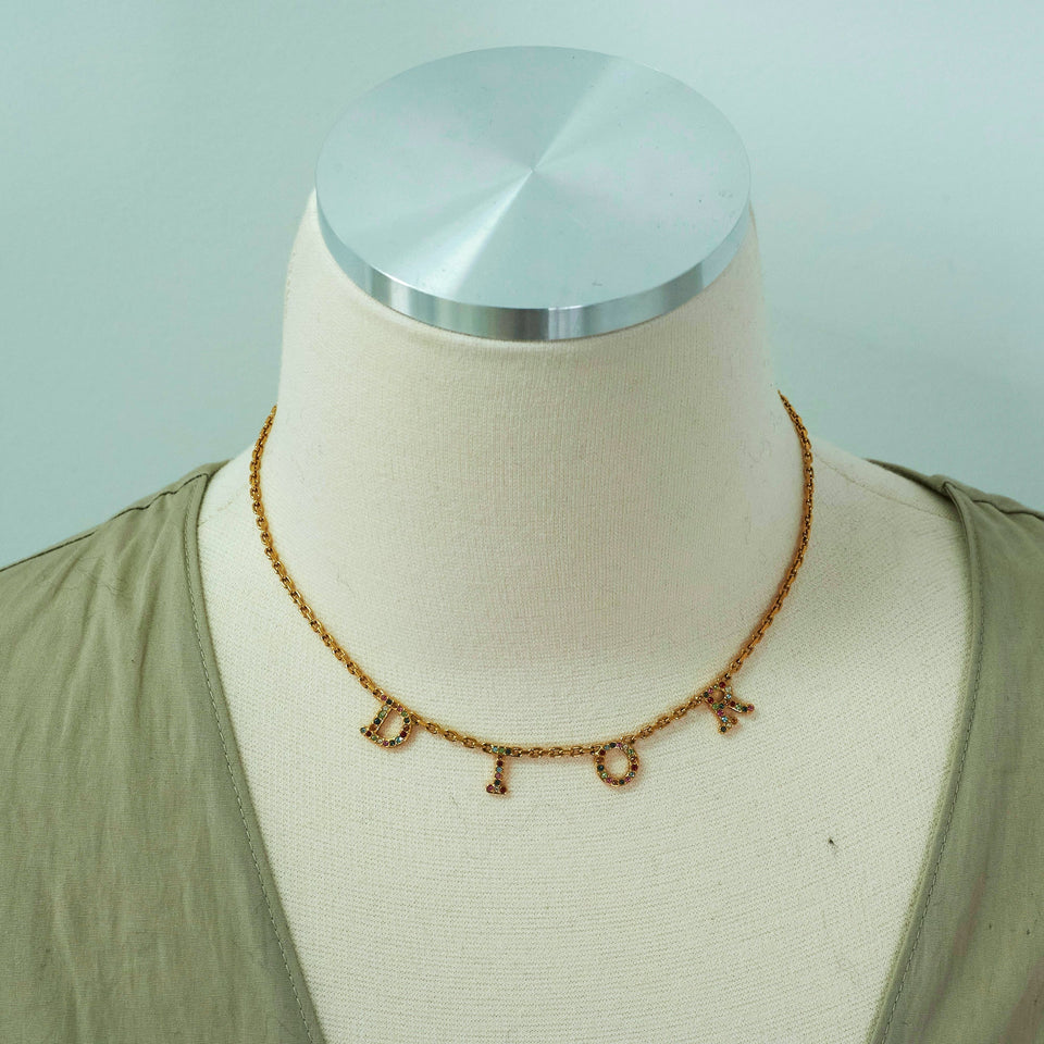 Christian Dior Multicolour Rhinestone Logo Necklace Costume Jewellery