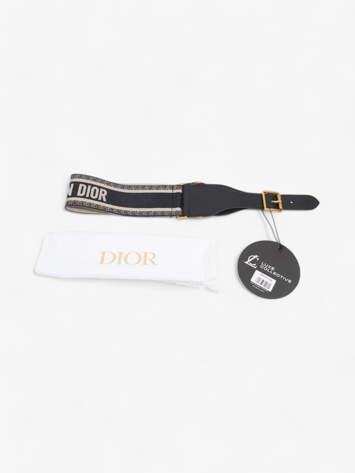 Christian Dior Logo Belt Blue / Beige / Gold Canvas 75cm