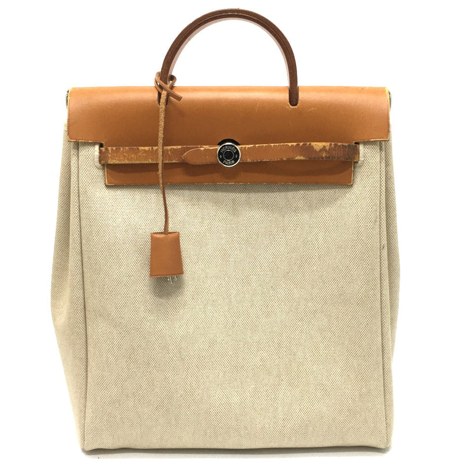 Hermes Backpack Leather/Toile GM beige With replacement bag Herbag add PM Women