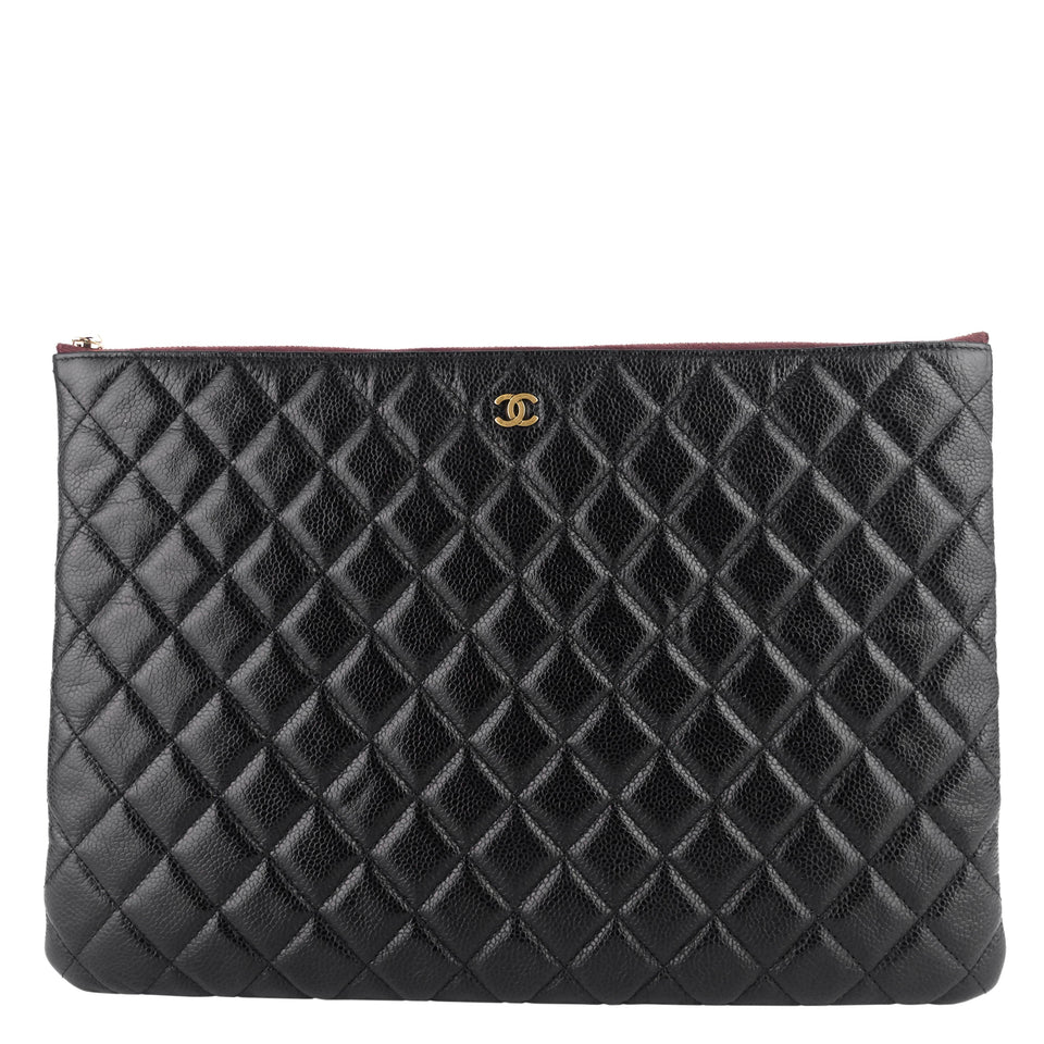 Chanel O Case Large Caviar Leather Clutch Bag