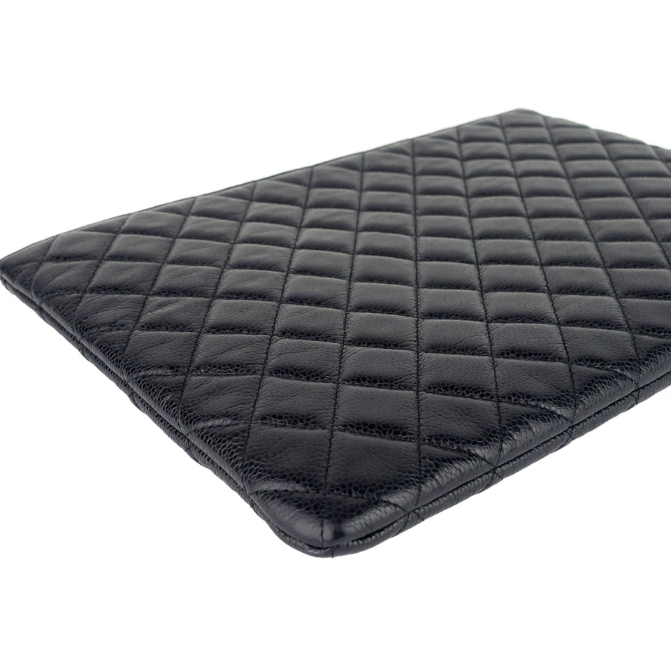 Chanel O Case Large Caviar Leather Clutch Bag