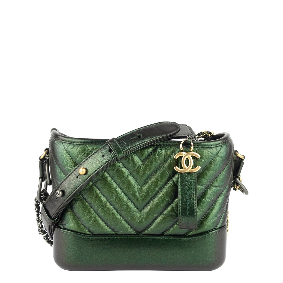 Chanel Gabrielle Small Chevron Metallic Leather Hobo Bag