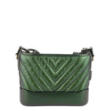 Chanel Gabrielle Small Chevron Metallic Leather Hobo Bag