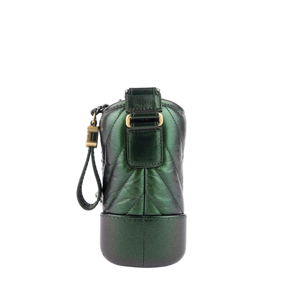 Chanel Gabrielle Small Chevron Metallic Leather Hobo Bag